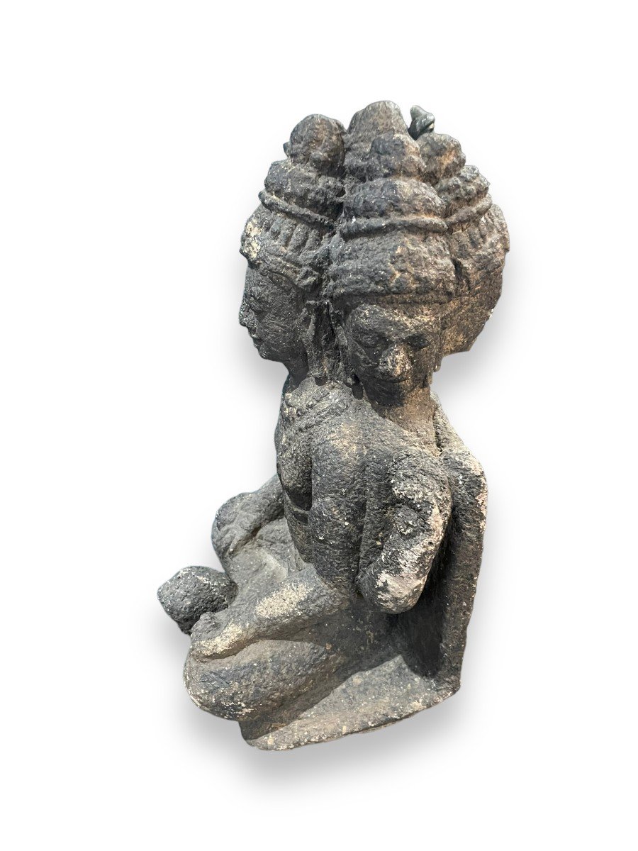 Hindu Buddhist Statue In Dark Stone Brahma 19th Century-photo-8