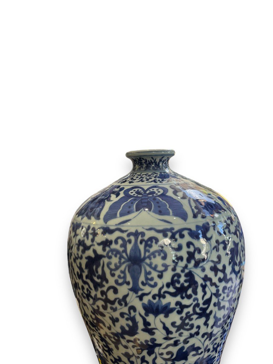 Important Chinese Pansu Vase Early 20th Century Celadon And Blue Background-photo-2