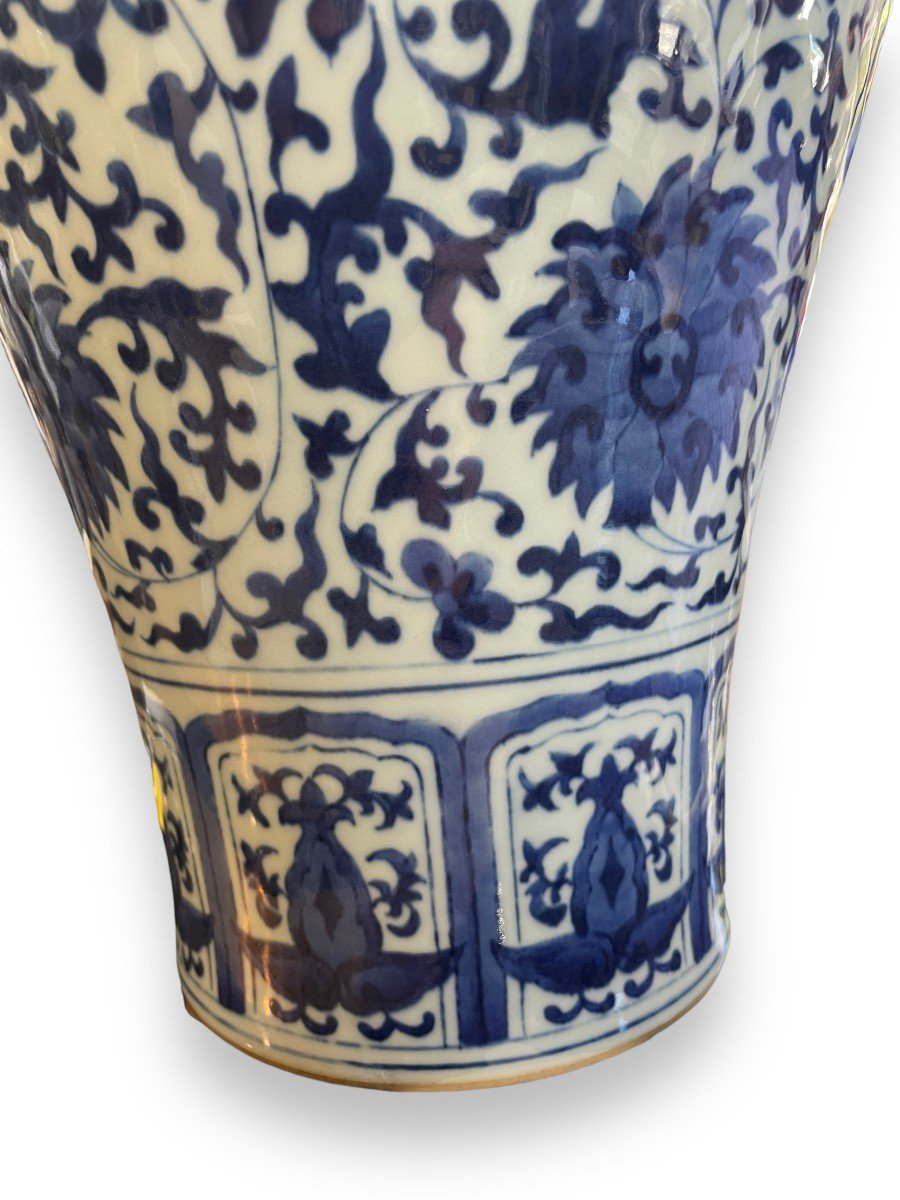 Important Chinese Pansu Vase Early 20th Century Celadon And Blue Background-photo-4