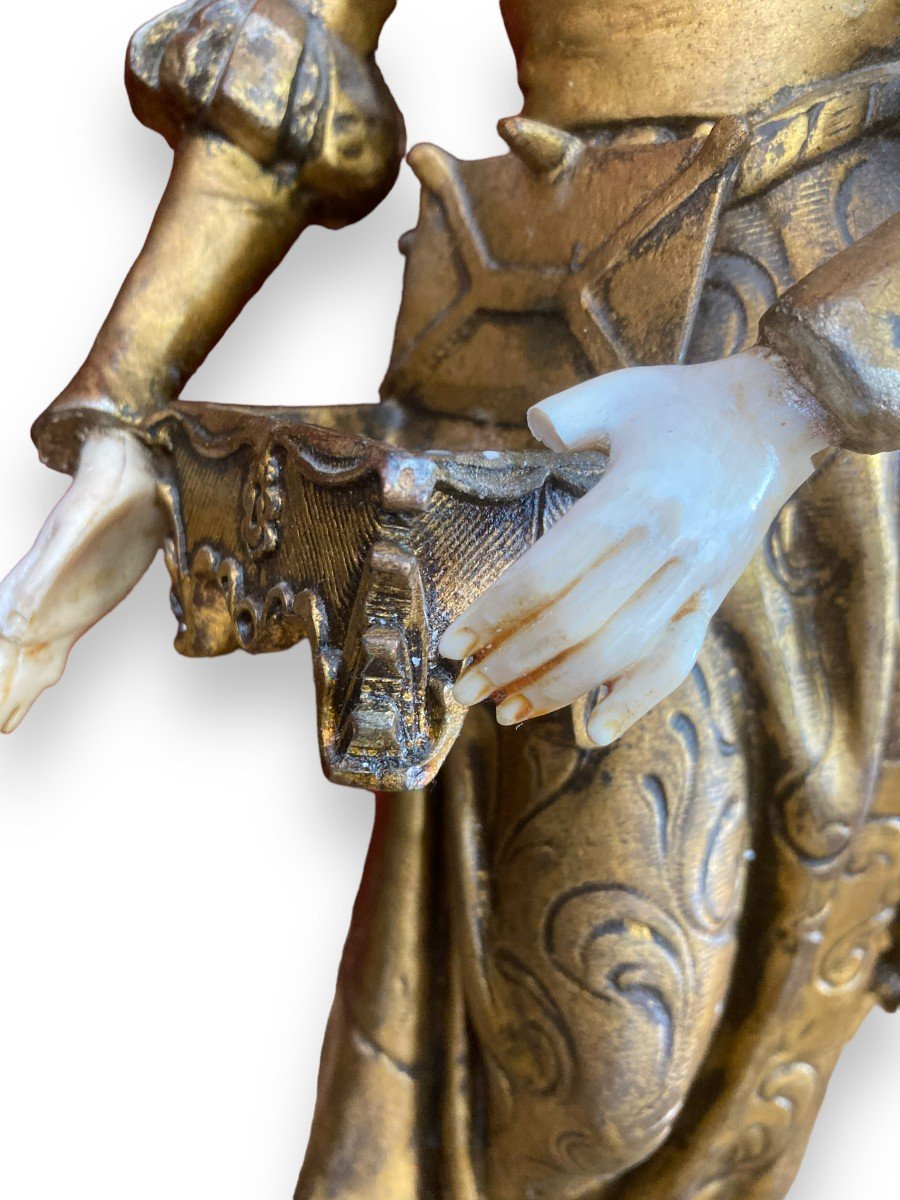 Statuette En Bronze Doré Chryséléphantine  Dame En Habit Médiéval par TREMO-photo-4