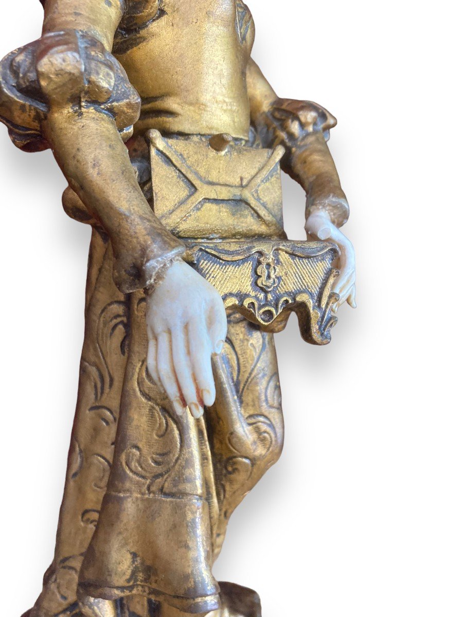 Statuette In Gilt Bronze Chryselephantine Lady In Medieval Dress By Tremo-photo-4