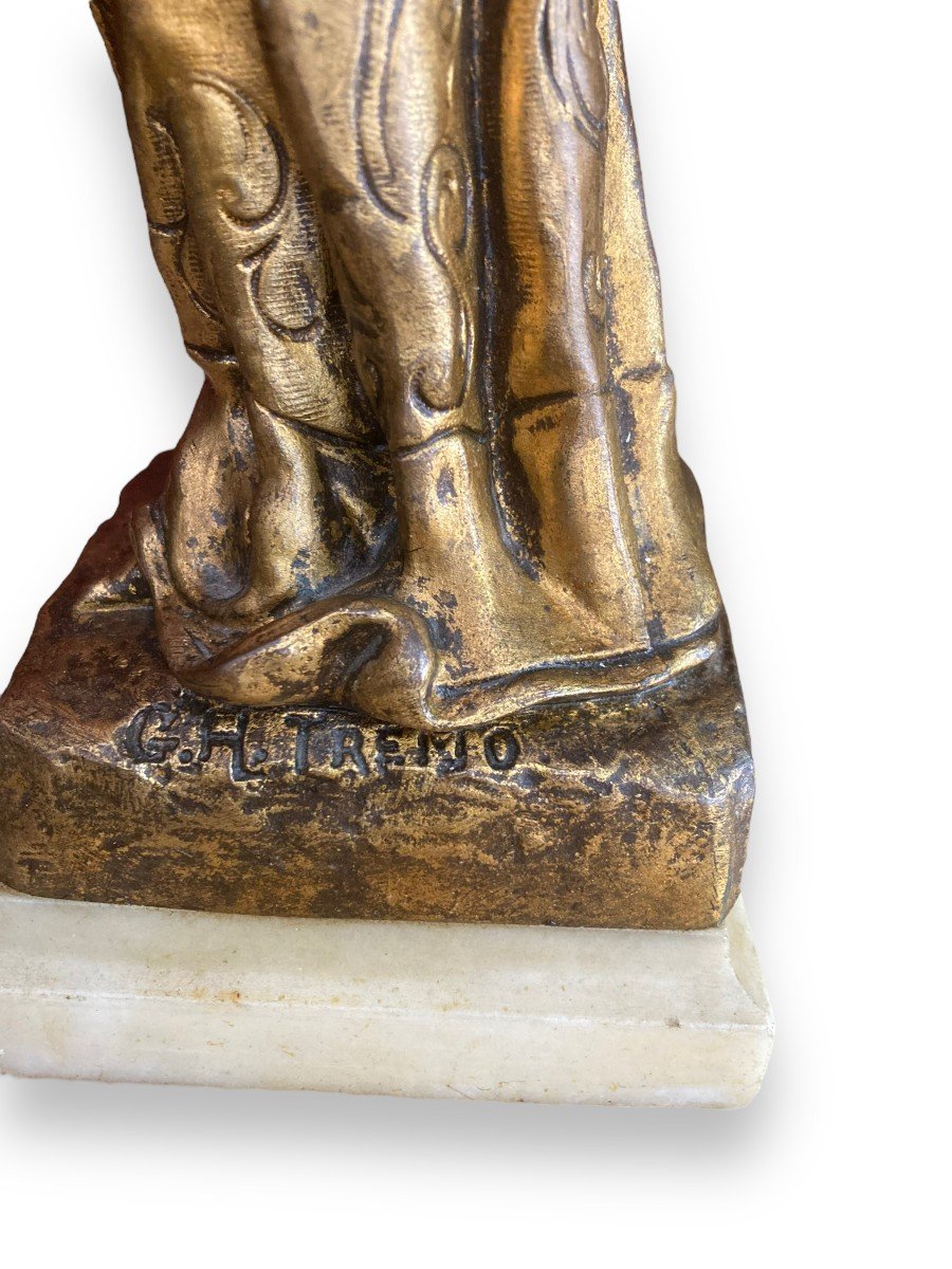 Statuette En Bronze Doré Chryséléphantine  Dame En Habit Médiéval par TREMO-photo-7