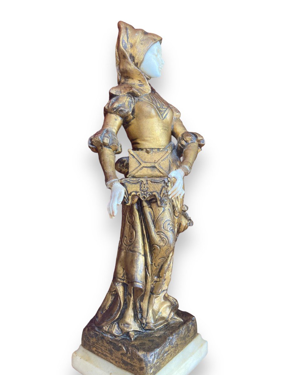 Statuette In Gilt Bronze Chryselephantine Lady In Medieval Dress By Tremo