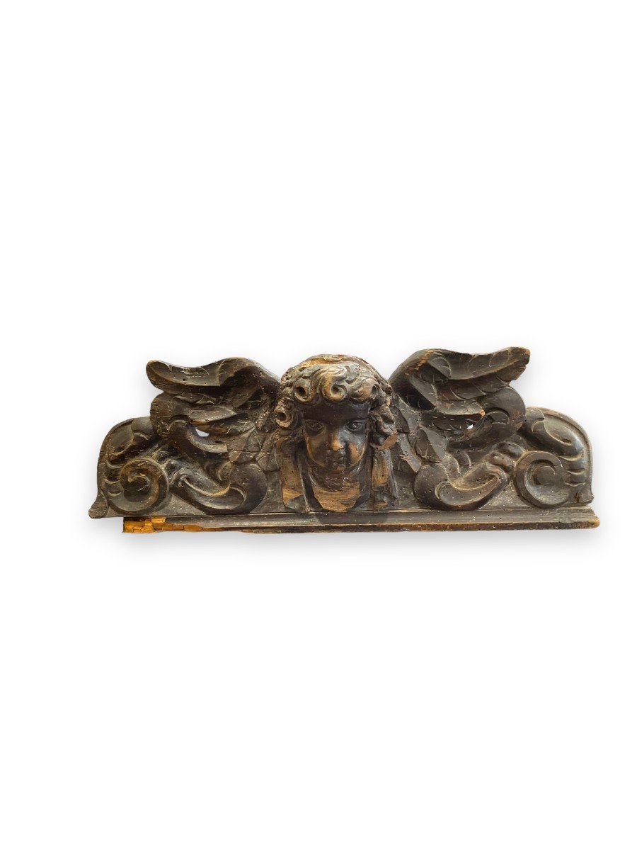 Bas Relief Pediment With Cherub Angel Decor In Carved Wood Late 18th Eme Early 19th Eme-photo-5