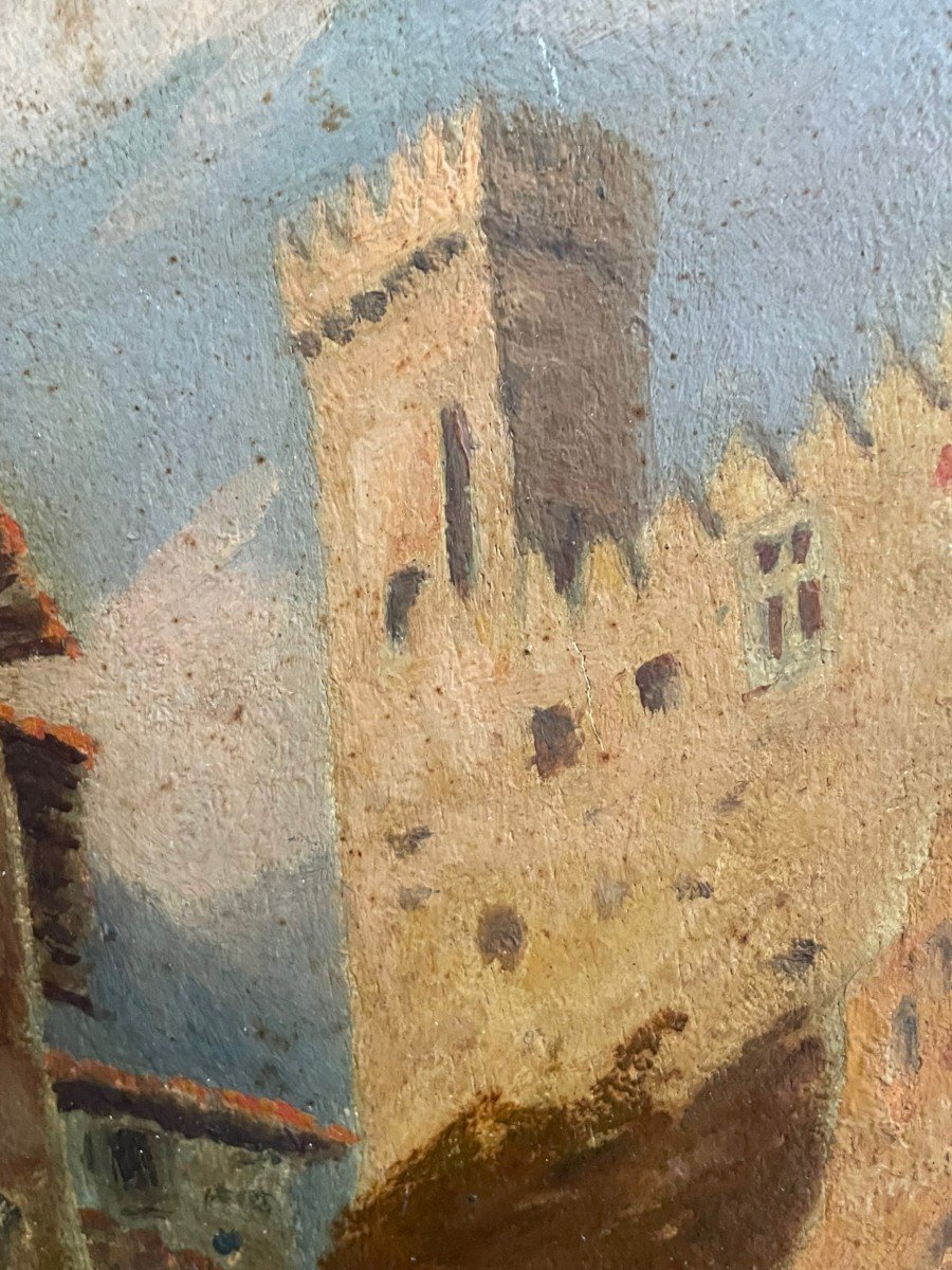 Castle And Alley In The South Of France Oil On Panel-photo-4