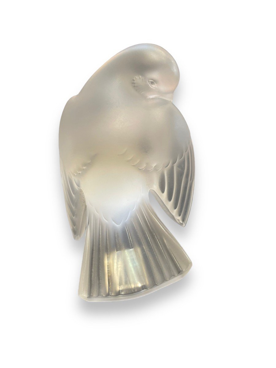 Lalique France Sparrow Bird In Art Deco Crystal-photo-4