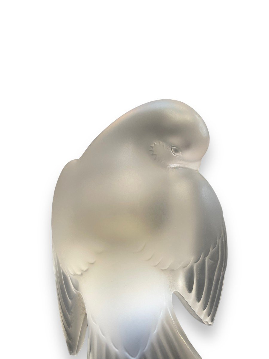 Lalique France Sparrow Bird In Art Deco Crystal-photo-5