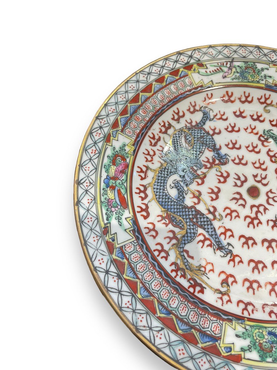 China Polychrome Porcelain Plate Famille Rose Decoration With Dragons-photo-8