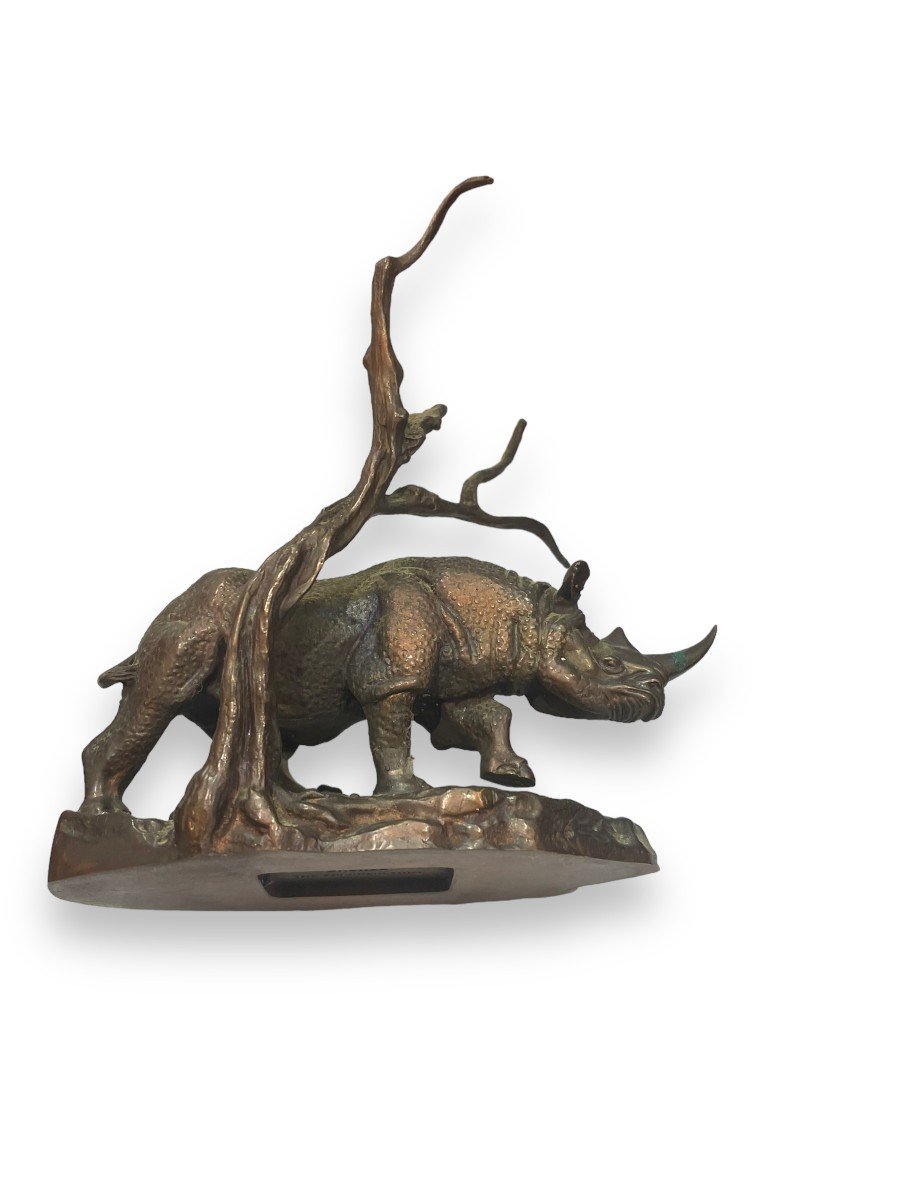 Bronze Rhinoceros By Don Polland For The Franklin Mint-photo-2