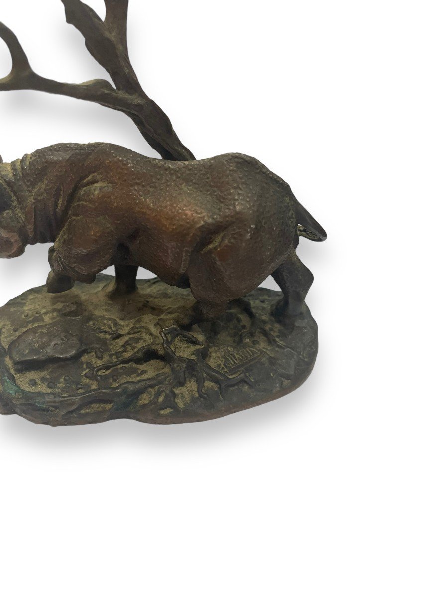 Bronze Rhinoceros By Don Polland For The Franklin Mint-photo-2