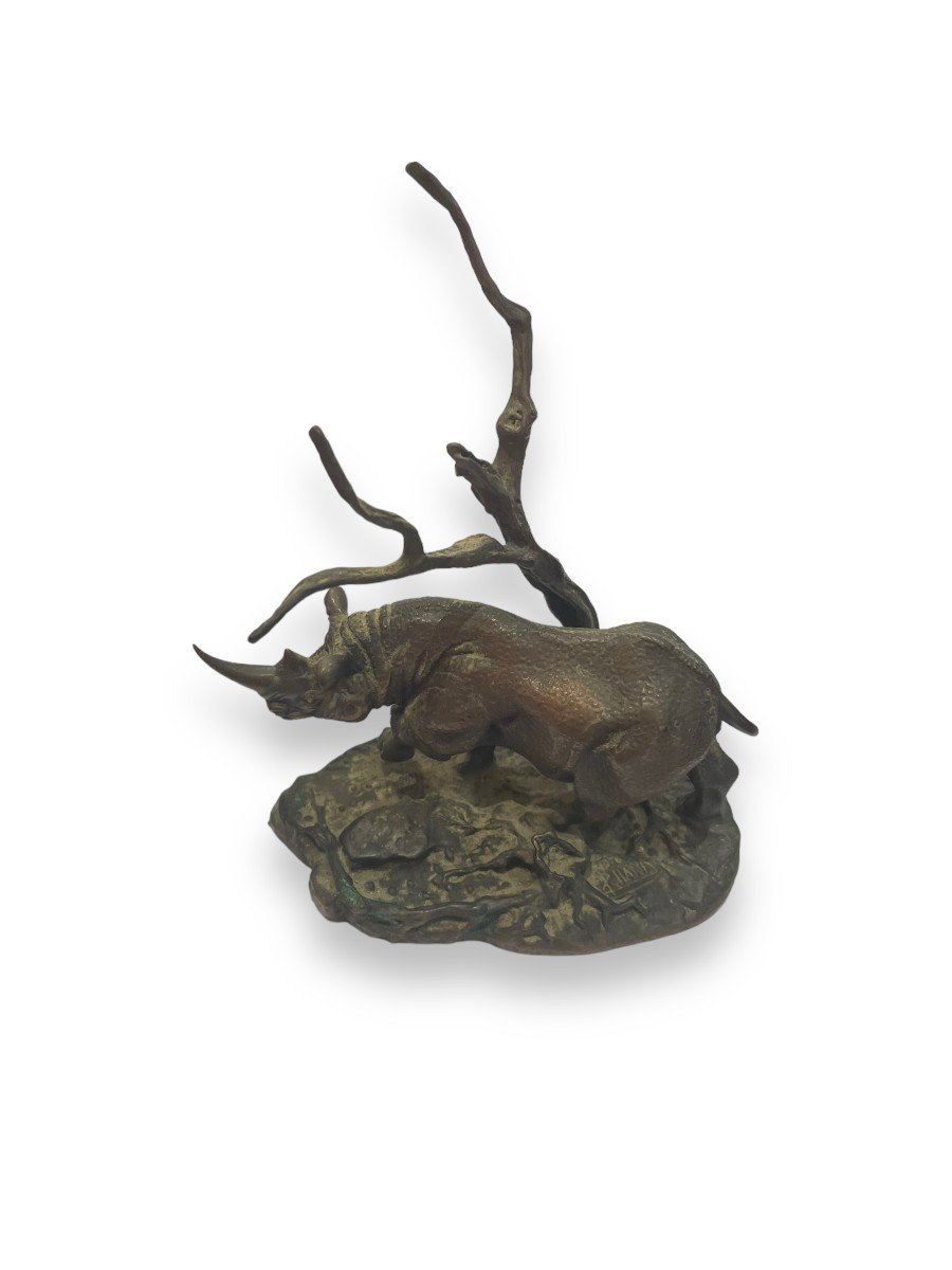 Bronze Rhinoceros By Don Polland For The Franklin Mint-photo-5