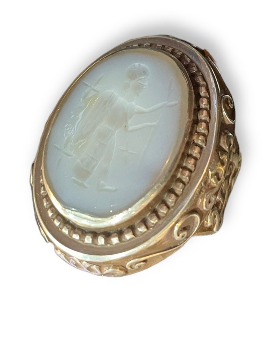 Importante Bague En Argent Avec Une Intaille En Agate Calcédoine-photo-4