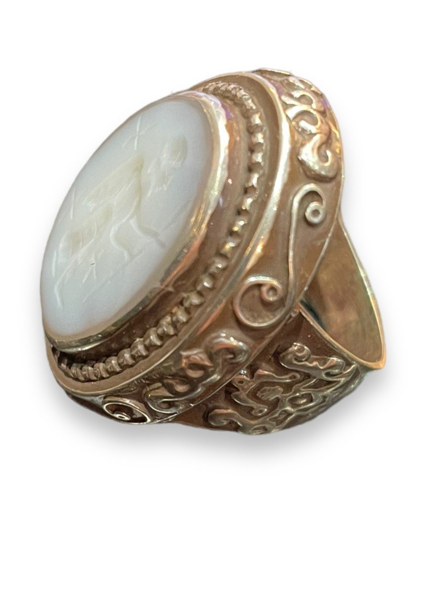 Importante Bague En Argent Avec Une Intaille En Agate Calcédoine-photo-7