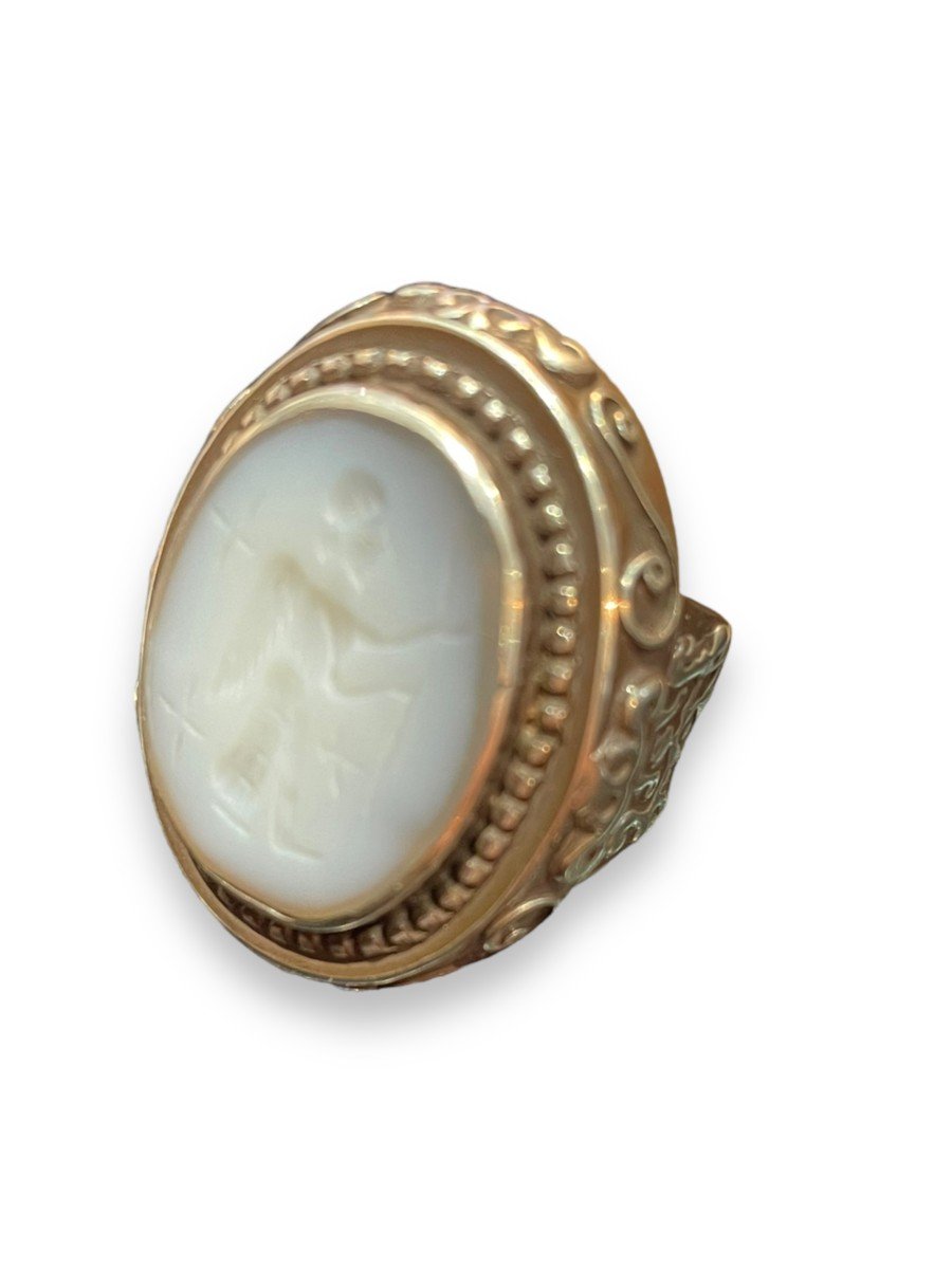 Importante Bague En Argent Avec Une Intaille En Agate Calcédoine-photo-8