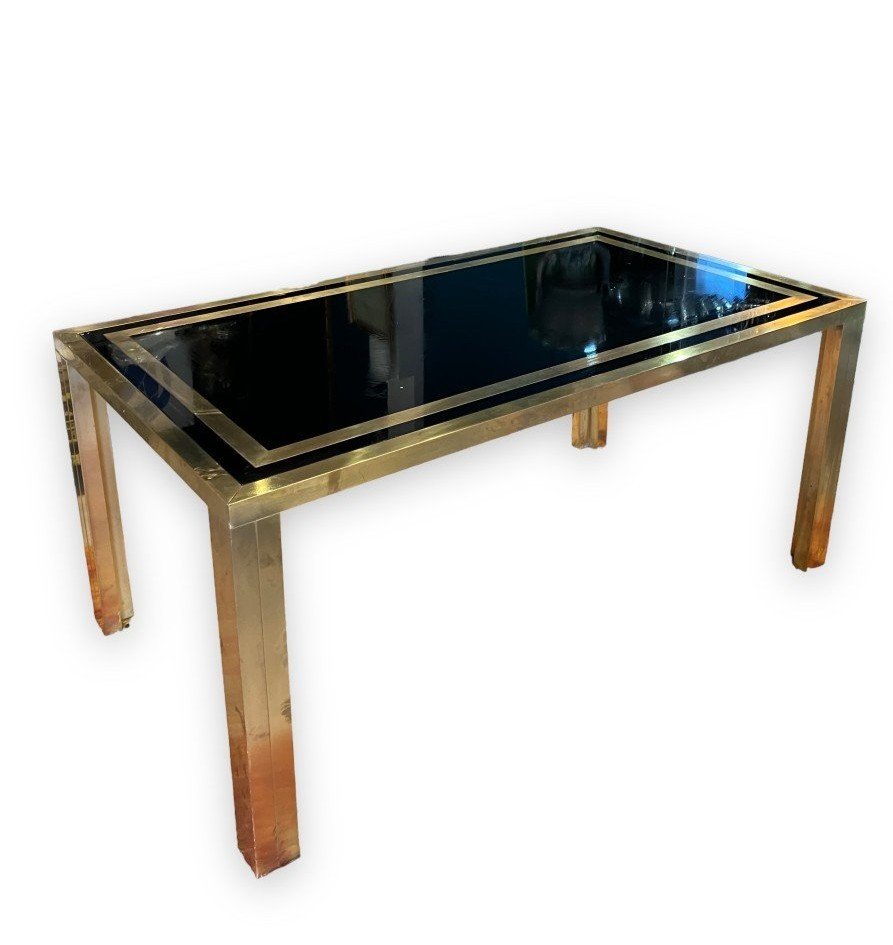 Living Room Table In Gold Metal And Black Glass Design By Studio Mercier For Liwan's