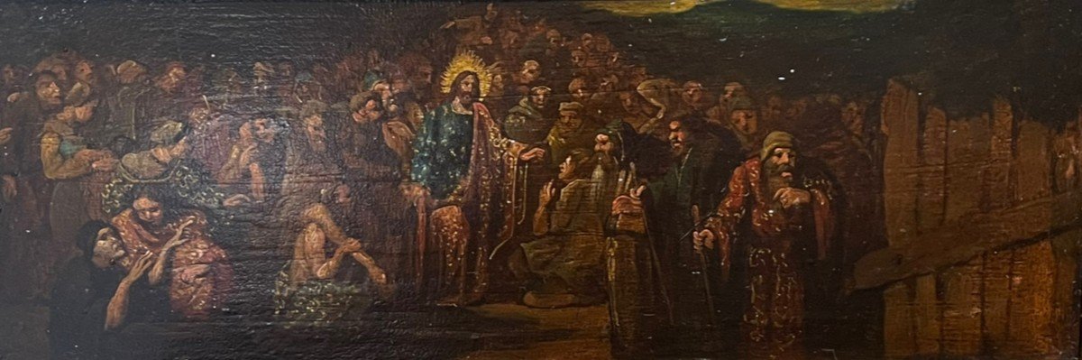 Le Christ Prêchant Huile Sur Panneau Ecole Fin XVIIIeme Début XIXeme-photo-4