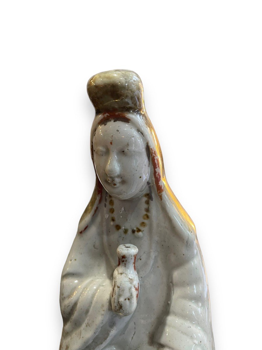 Guanyin Assise Tenant En Flacon Porcelaine Chinoise émaillée XIXeme-photo-2