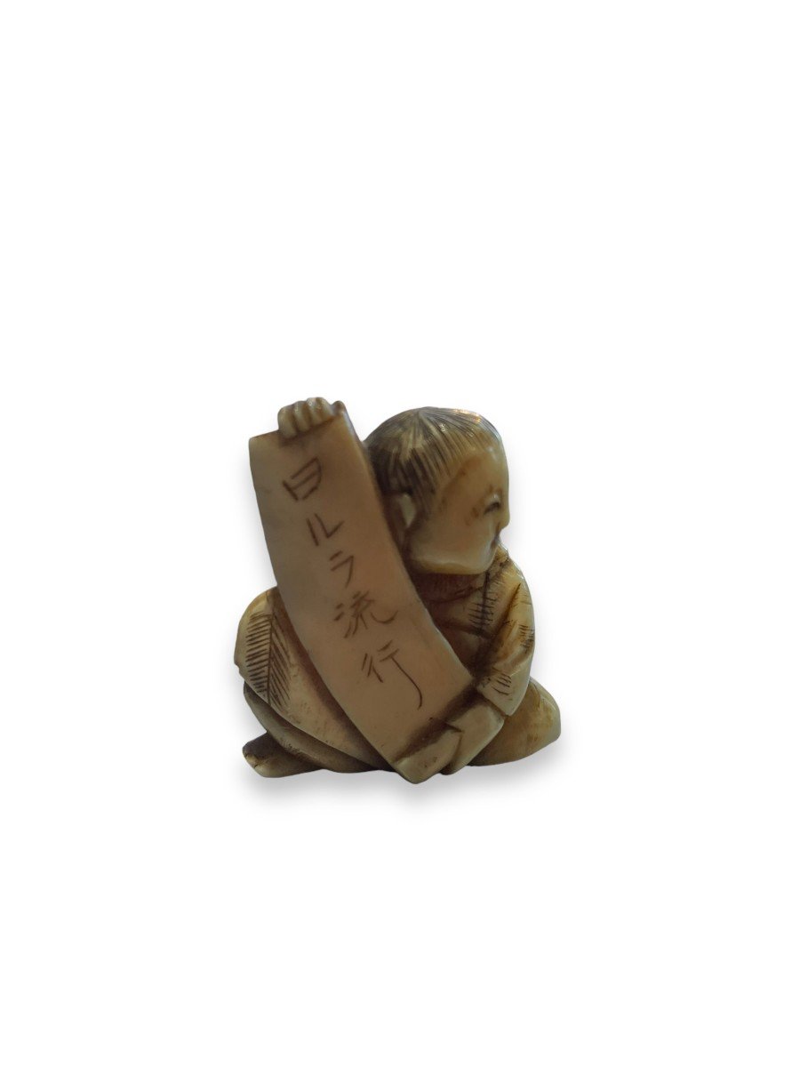 Netsuke 19th Century Character With Banner-photo-5