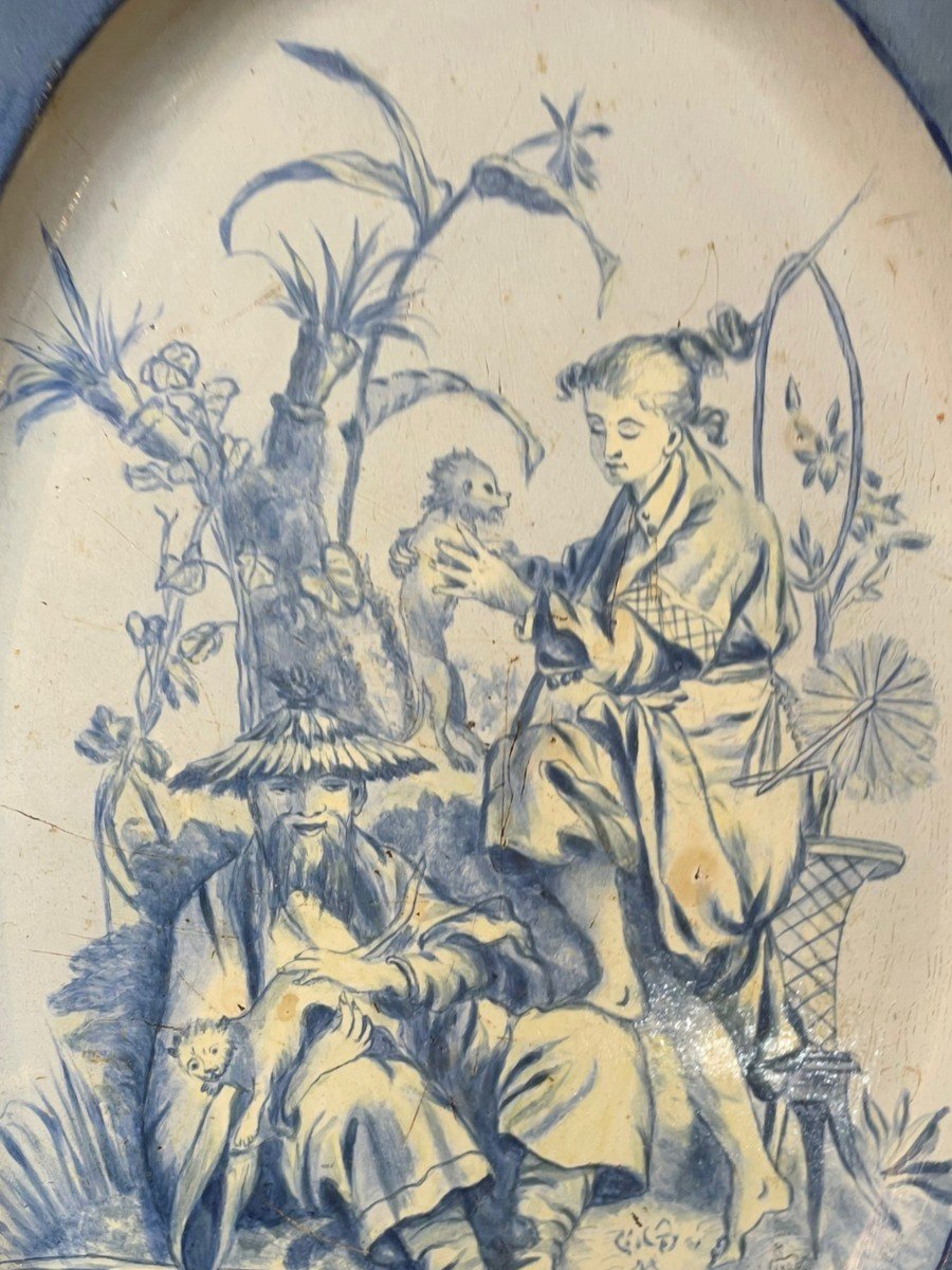 Important Oblong Dish In Chinese Taste In 19th Century Earthenware Monkey Trainers-photo-5