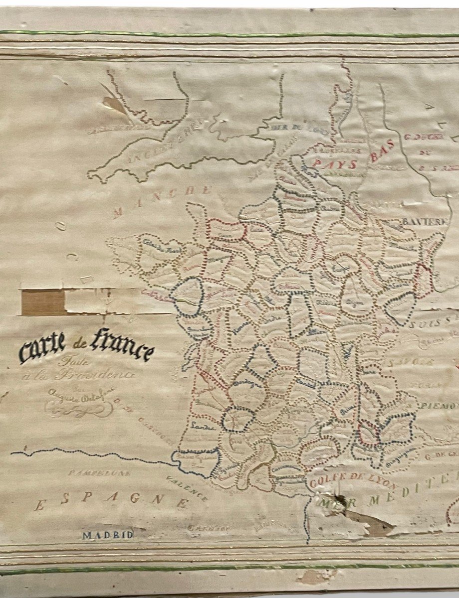 Map Of France By Augusta Delafont Embroidery On Silk On Frame-photo-4