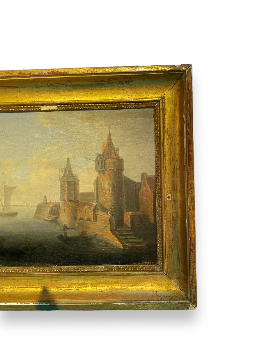 Marine Oil On Canvas 19th Century Northern Port-photo-4