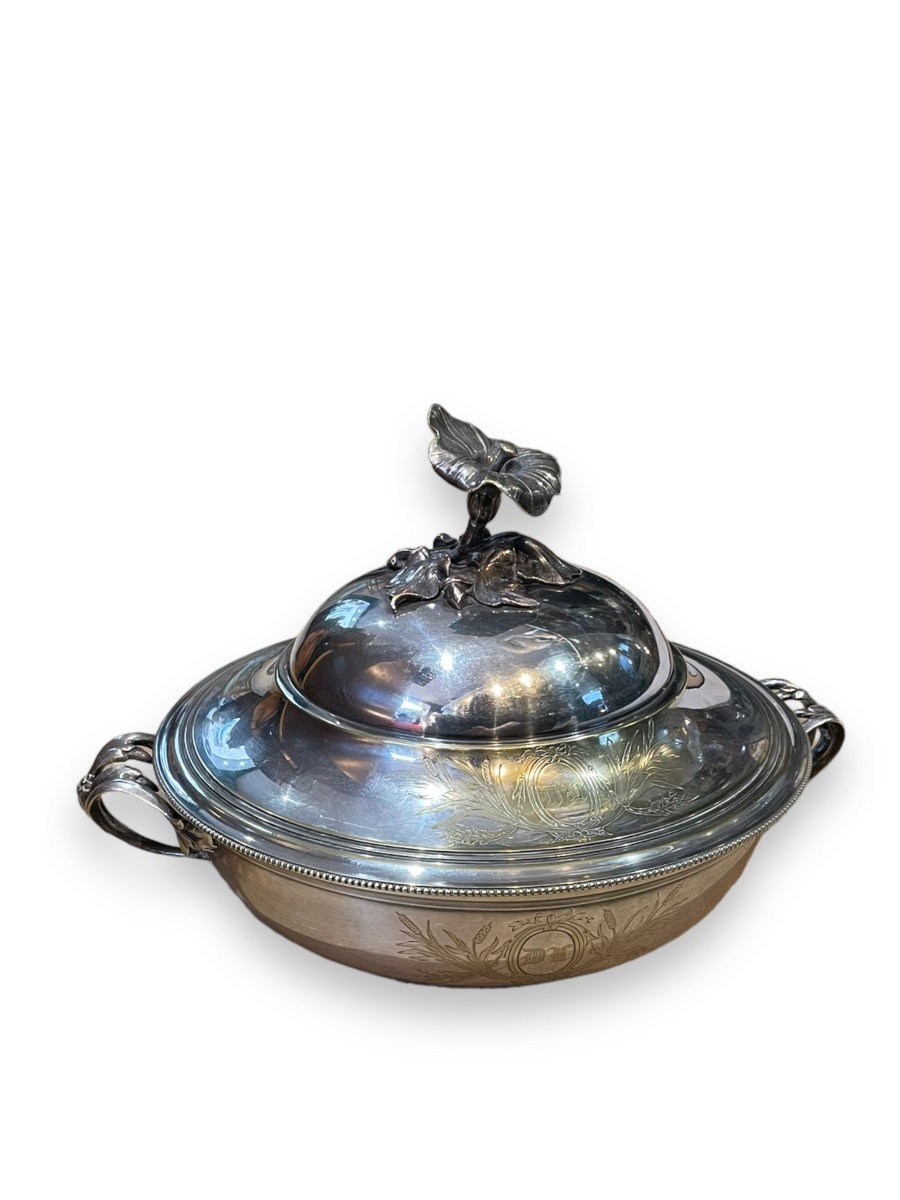 Christofle Large Vegetable Tureen In Silver Metal Flower Model-photo-2