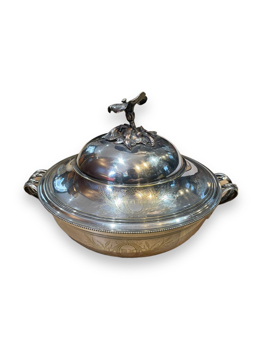 Christofle Large Vegetable Tureen In Silver Metal Flower Model-photo-4