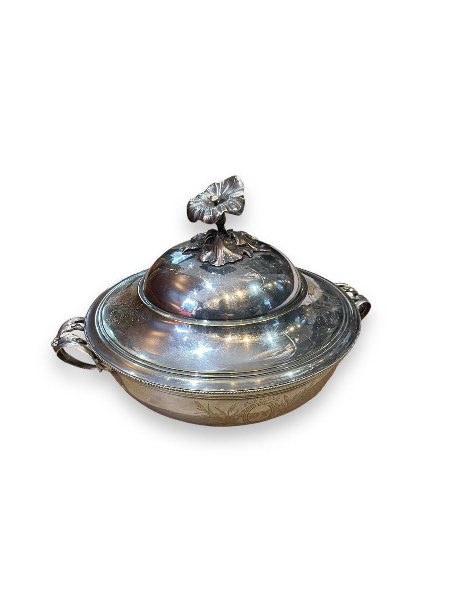 Christofle Large Vegetable Tureen In Silver Metal Flower Model-photo-1