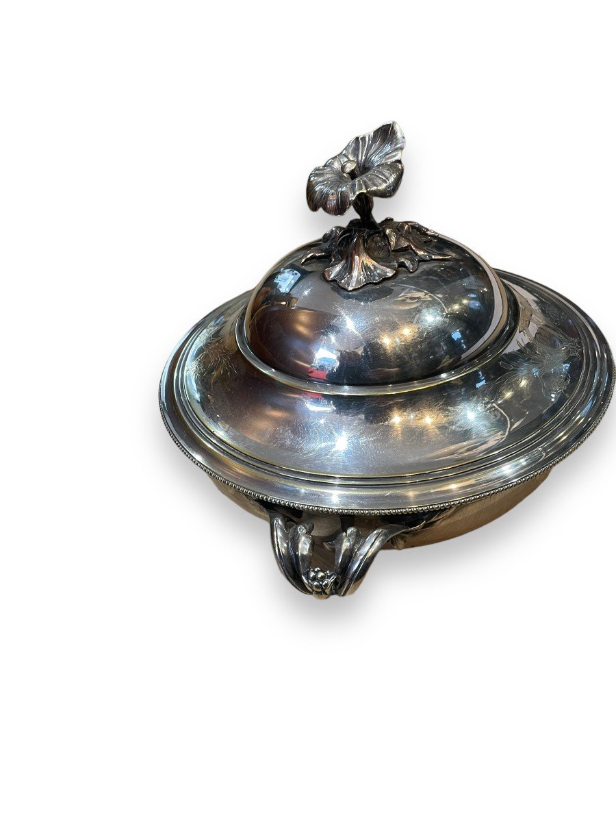 Christofle Large Vegetable Tureen In Silver Metal Flower Model-photo-2