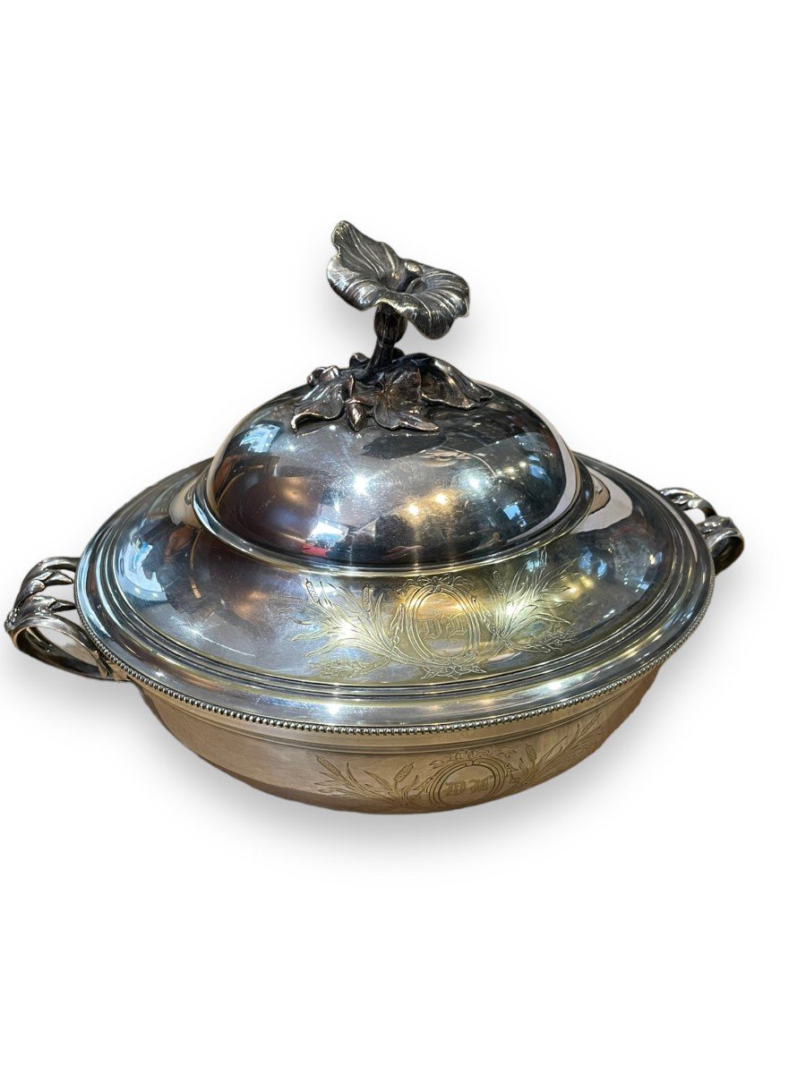 Christofle Large Vegetable Tureen In Silver Metal Flower Model-photo-7