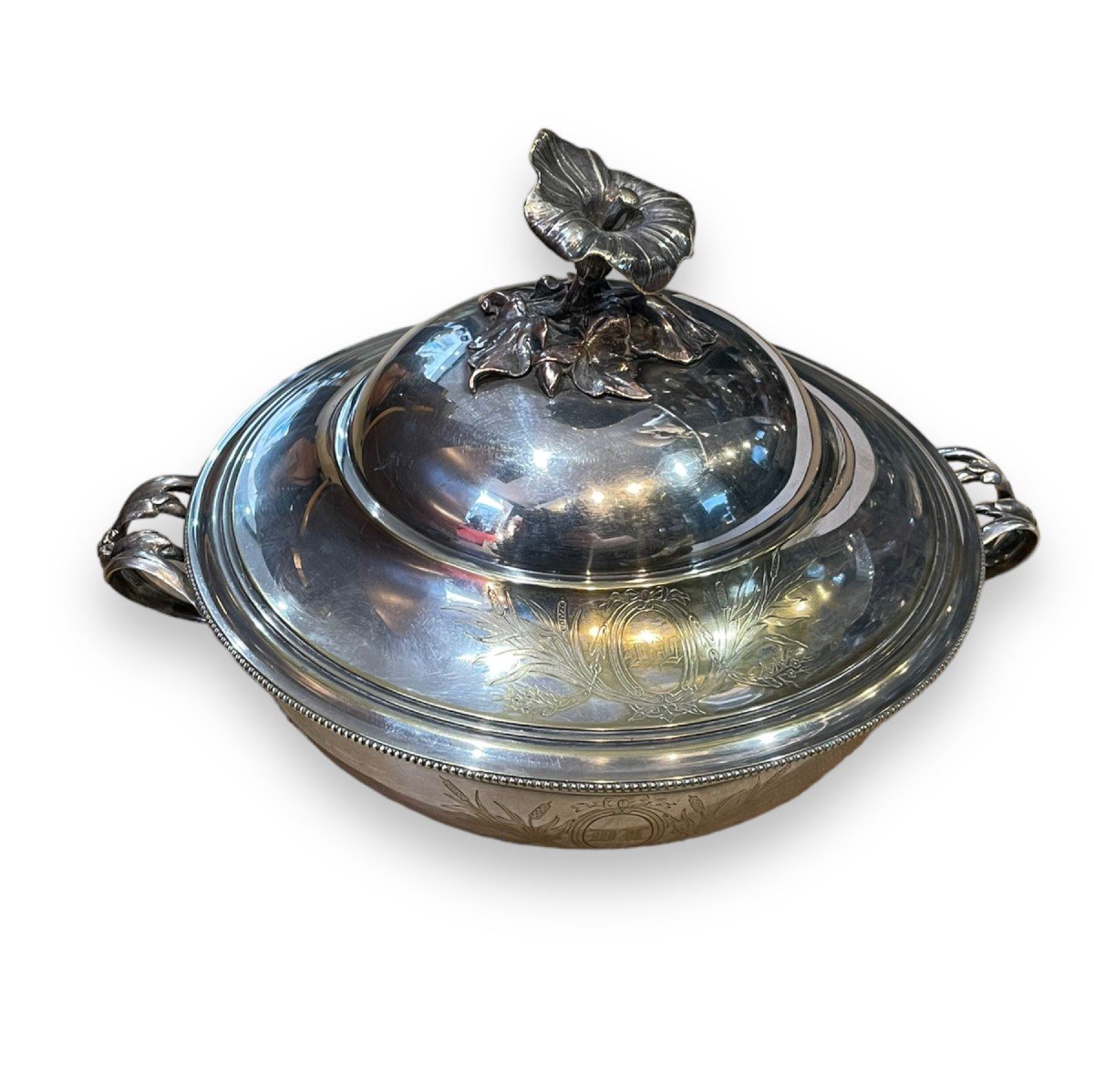 Christofle Large Vegetable Tureen In Silver Metal Flower Model