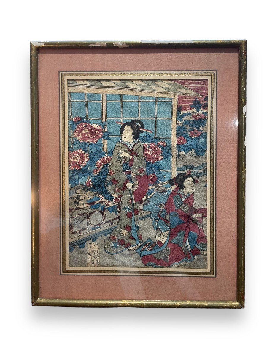 Japanese Print Late 19th Century Early 20th Century On Crepe Paper-photo-3