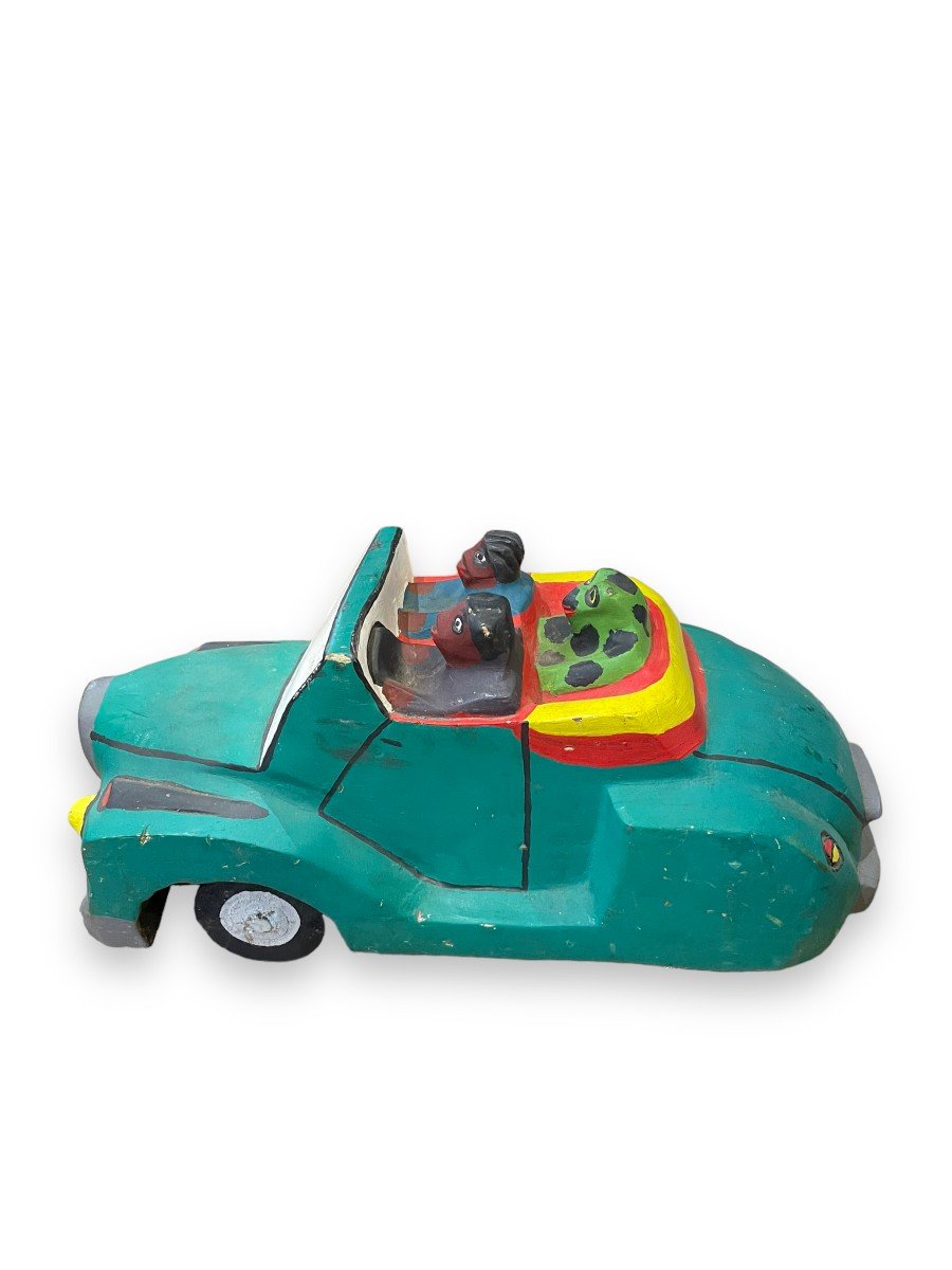 Important African Folk Art Car In Painted Wood-photo-2