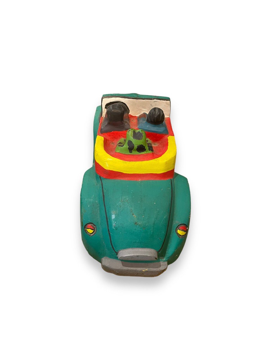 Important African Folk Art Car In Painted Wood-photo-3