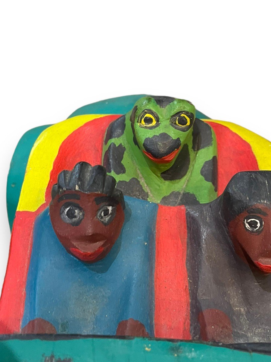 Important African Folk Art Car In Painted Wood-photo-1