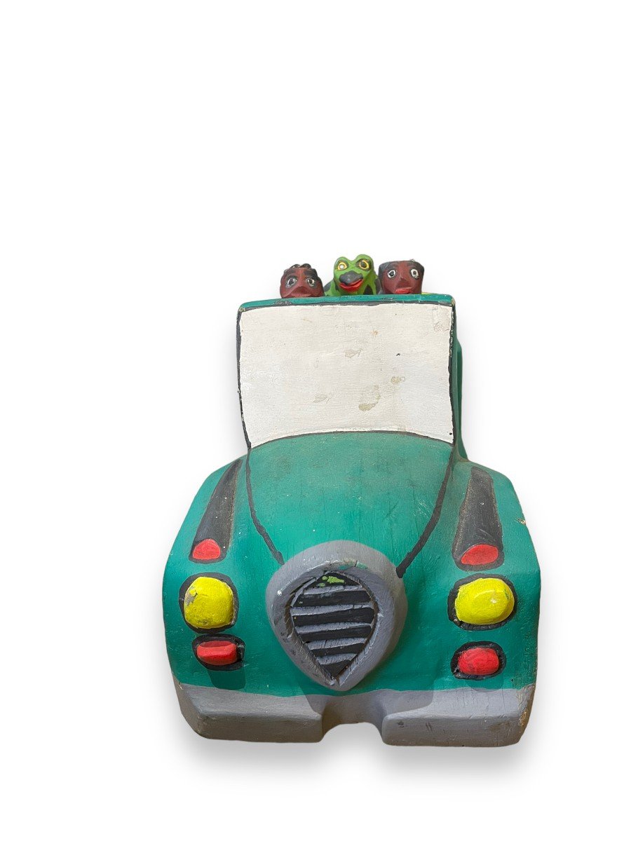 Important African Folk Art Car In Painted Wood-photo-4