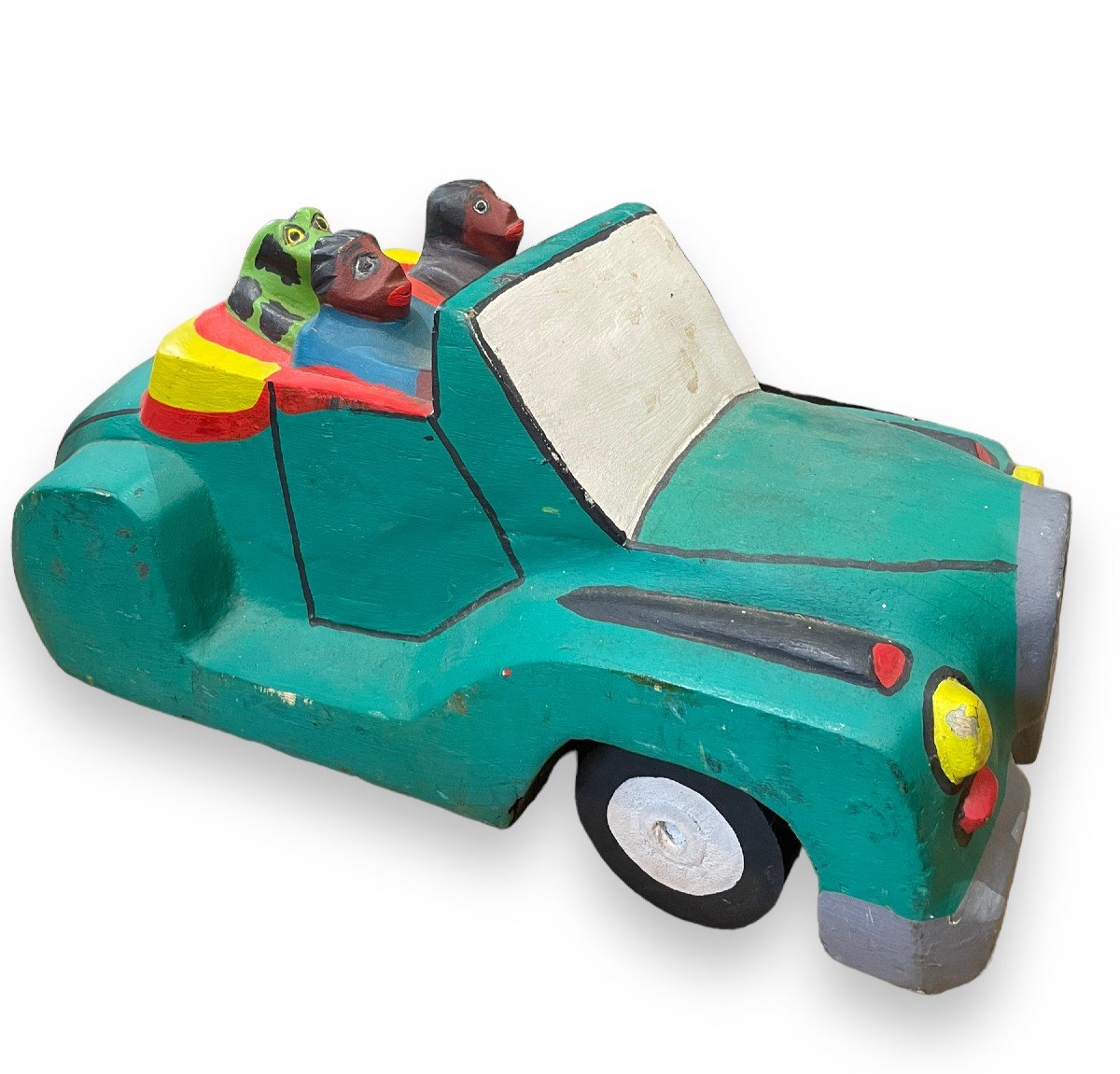 Important African Folk Art Car In Painted Wood