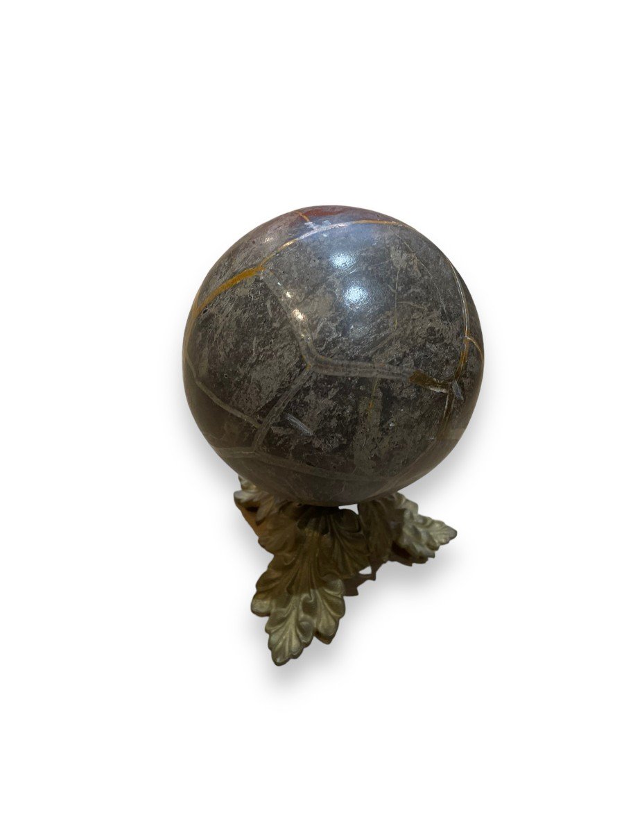 Important Lithotherapy Ball Sphere Mounted On Bronze-photo-2