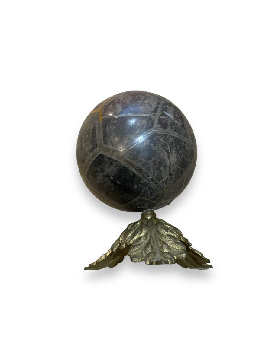 Important Lithotherapy Ball Sphere Mounted On Bronze-photo-3