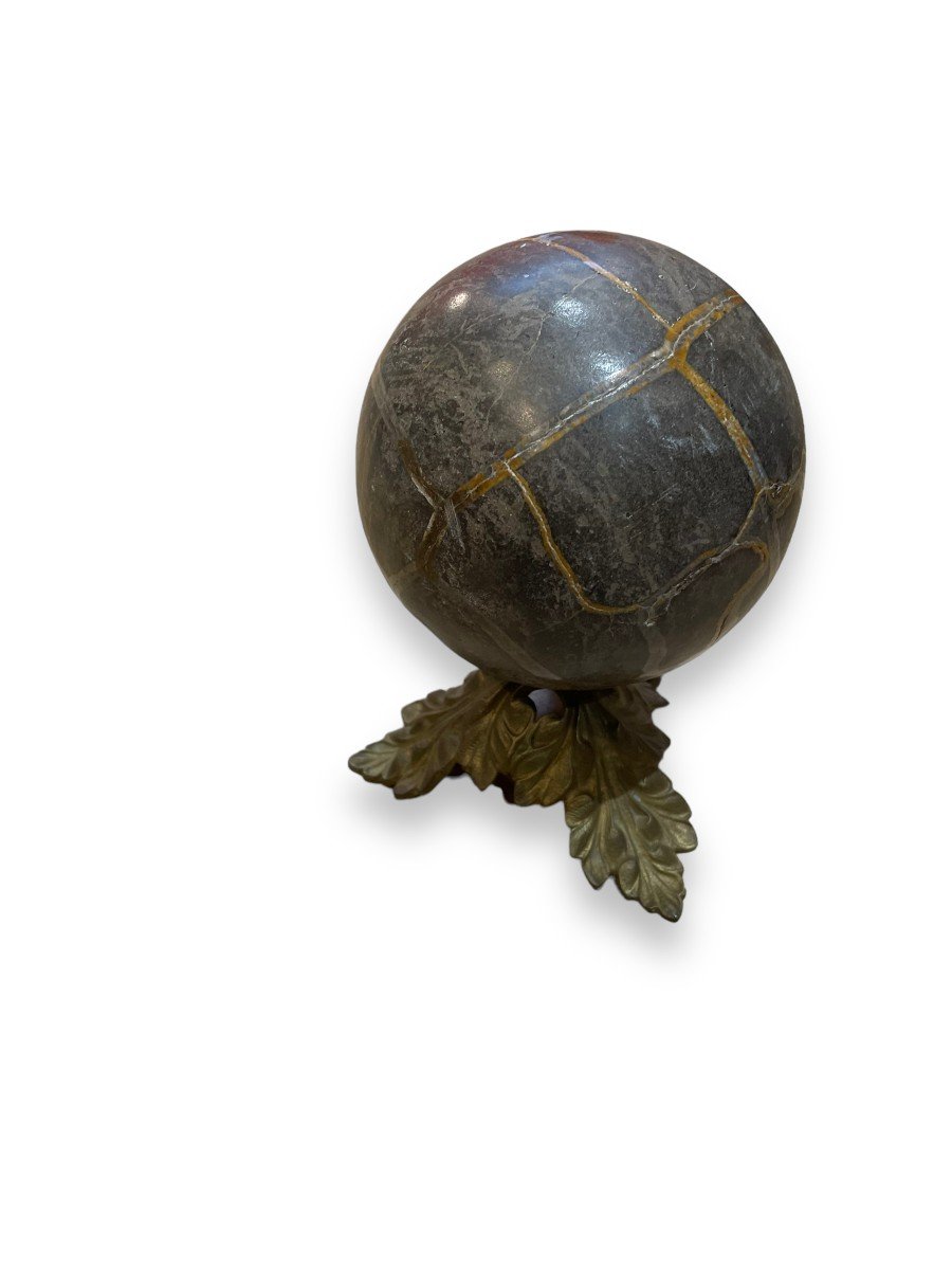 Important Lithotherapy Ball Sphere Mounted On Bronze-photo-4