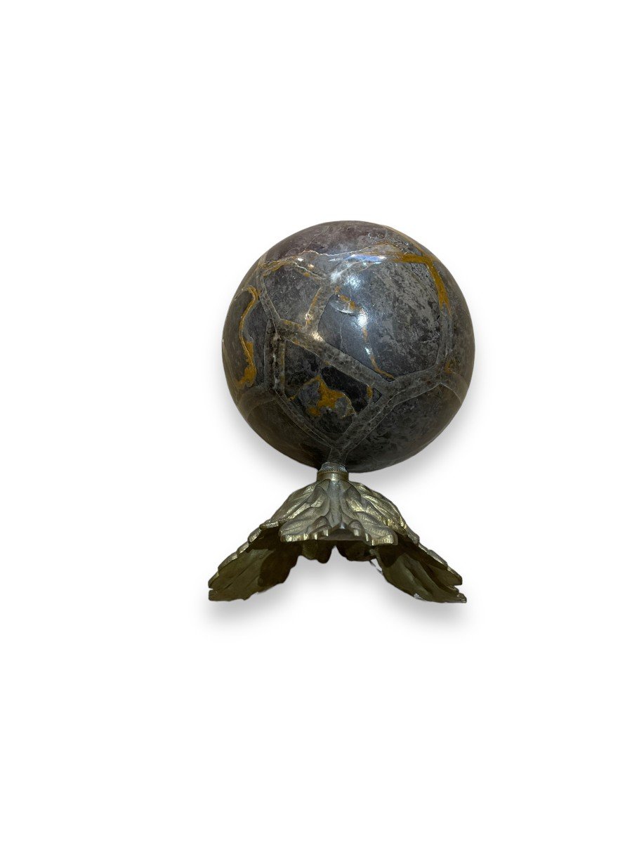 Important Lithotherapy Ball Sphere Mounted On Bronze-photo-1