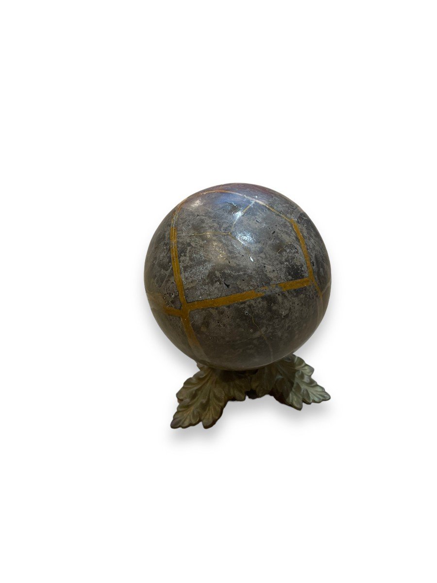 Important Lithotherapy Ball Sphere Mounted On Bronze-photo-3