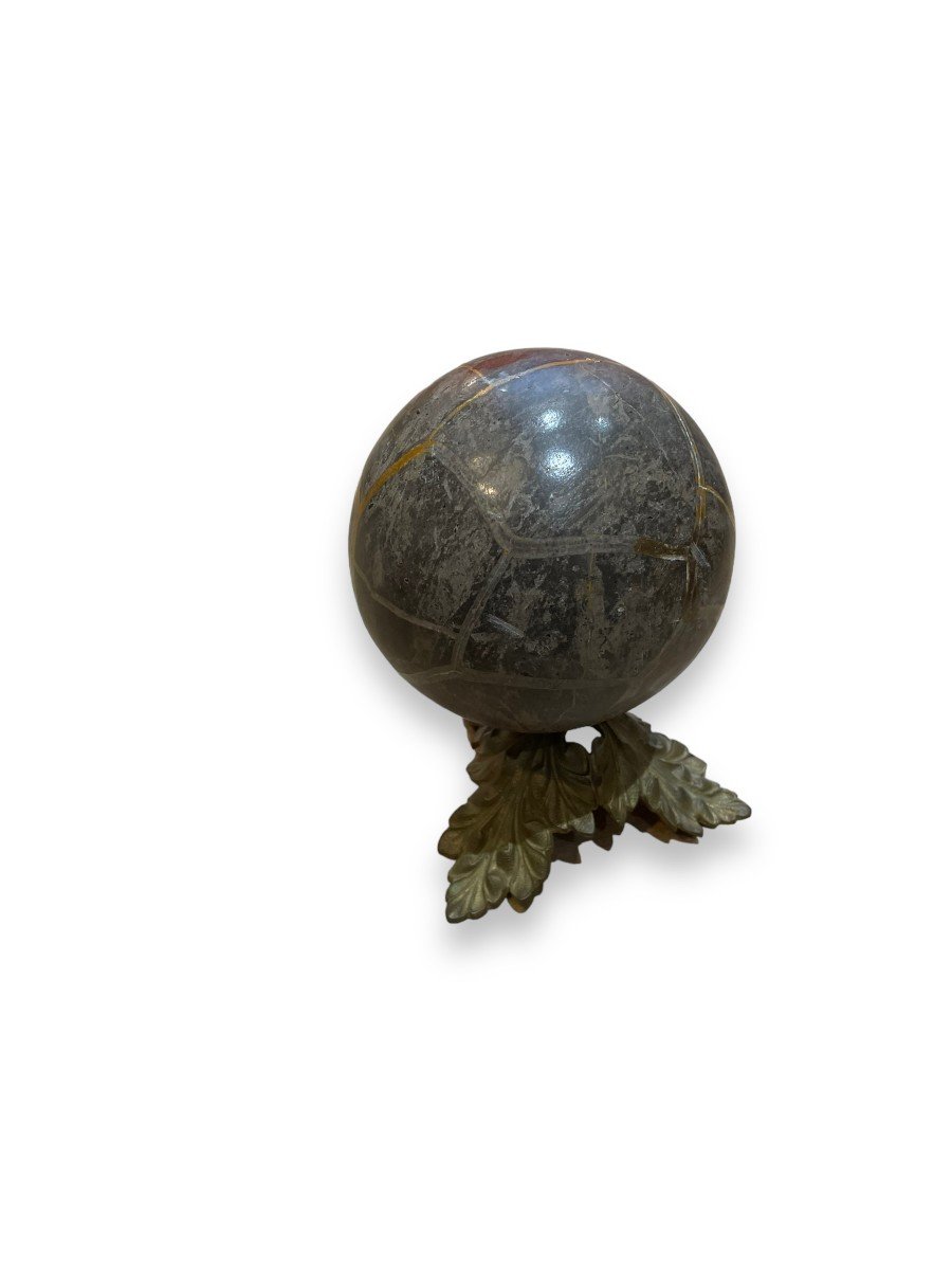 Important Lithotherapy Ball Sphere Mounted On Bronze-photo-4