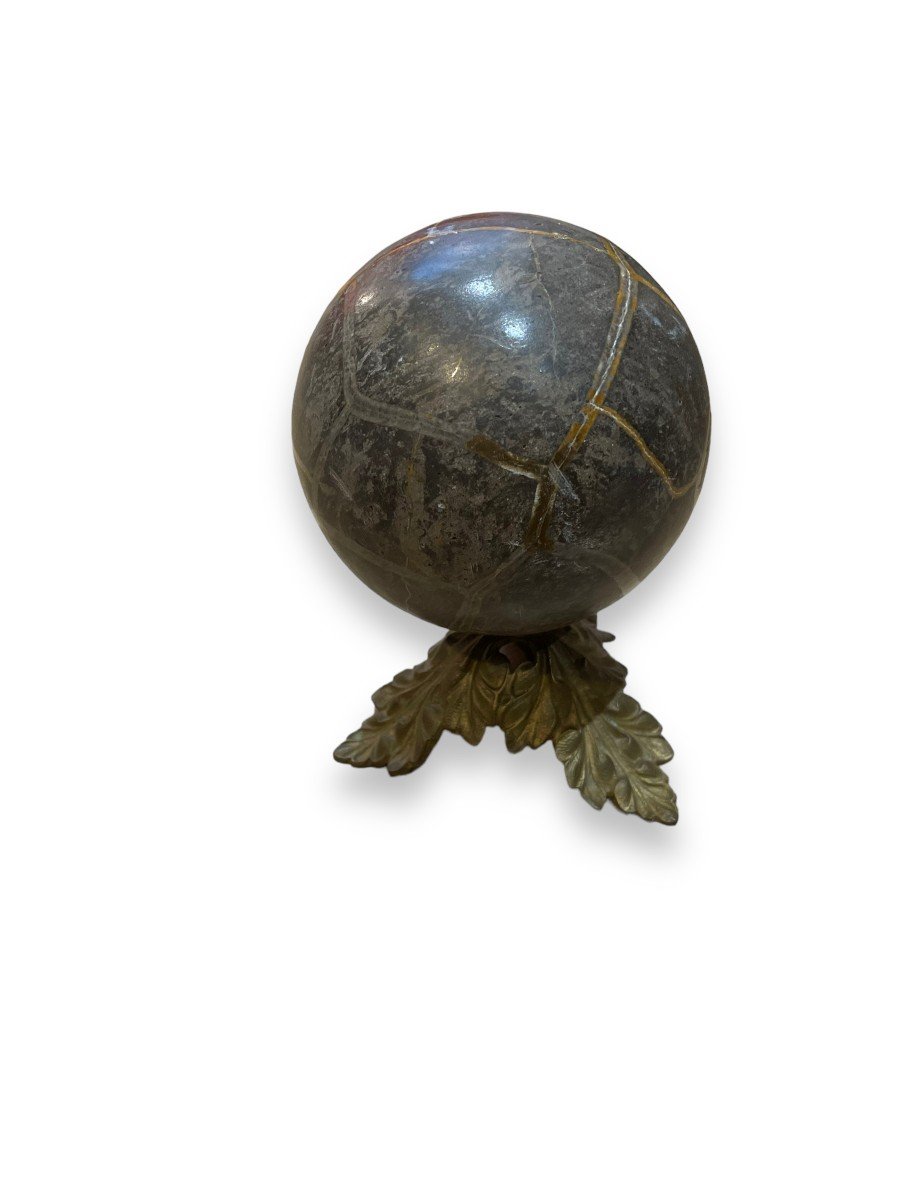 Important Lithotherapy Ball Sphere Mounted On Bronze-photo-5