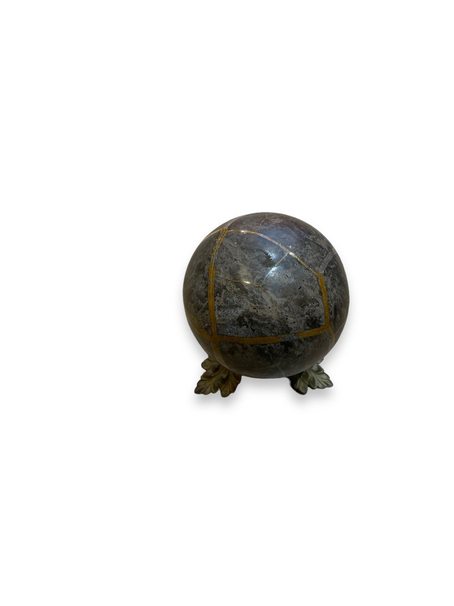 Important Lithotherapy Ball Sphere Mounted On Bronze-photo-7