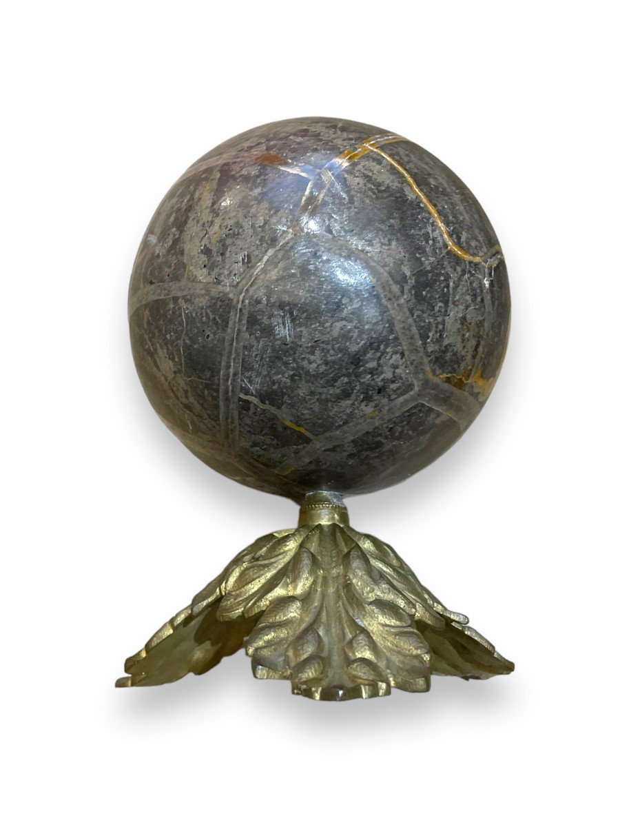 Important Lithotherapy Ball Sphere Mounted On Bronze-photo-8