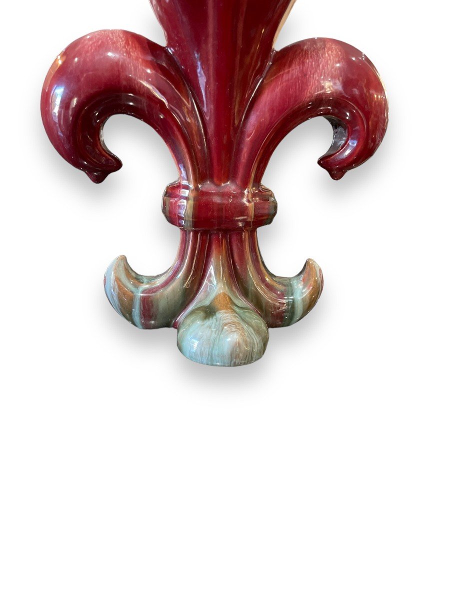 Vase Art Nouveau Fleur De Lys En Céramique Par Massier.-photo-2