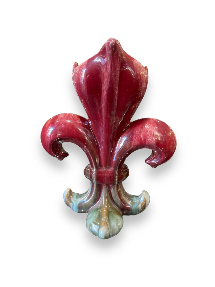 Vase Art Nouveau Fleur De Lys En Céramique Par Massier.-photo-2