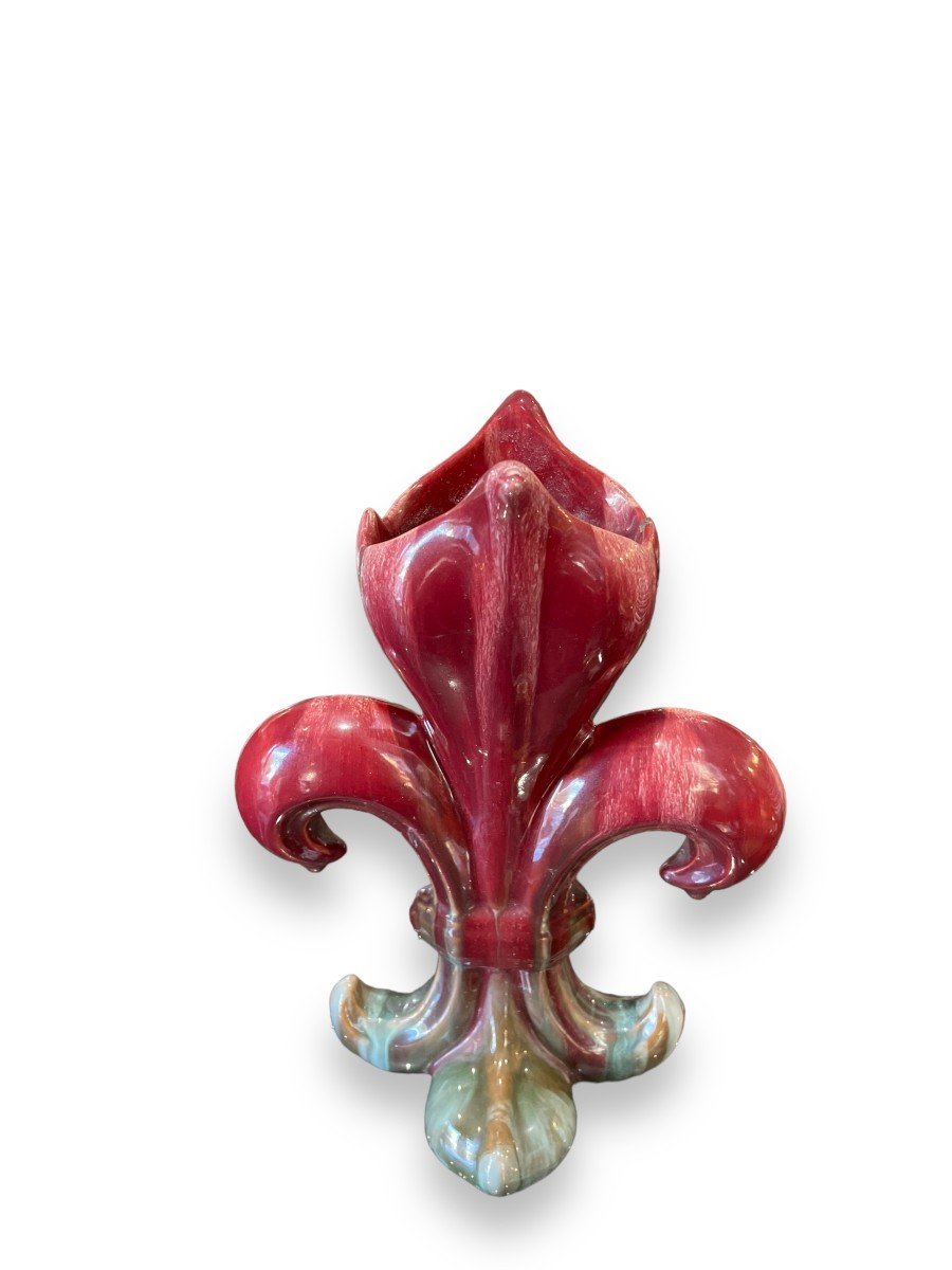 Vase Art Nouveau Fleur De Lys En Céramique Par Massier.-photo-3