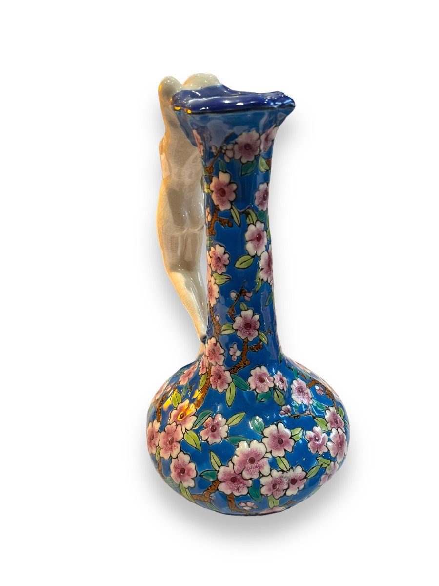 Emaux De Louviere Pansu Vase With Long Neck Decorated With Flowers And Woman-photo-6